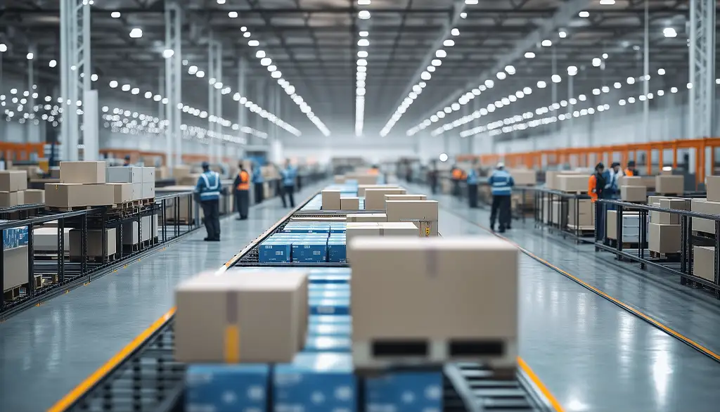 Warehouse logistics and distribution center operations illustration